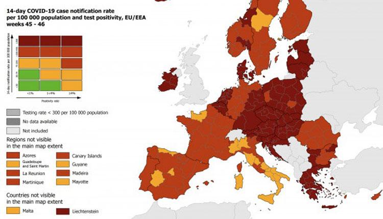Χάρτης ECDC – Στο βαθύ κόκκινο η Ελλάδα