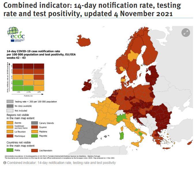 Κοκκίνησε ολόκληρη η Ελλάδα στους Χάρτες του ECDC – Οι περιοχές στο «βαθύ κόκκινο»