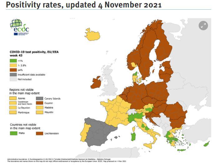 Κοκκίνησε ολόκληρη η Ελλάδα στους Χάρτες του ECDC – Οι περιοχές στο «βαθύ κόκκινο»
