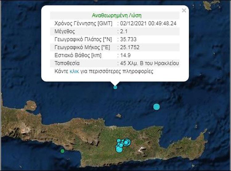 Έντονη η σεισμική δραστηριότητα στην Κρήτη στη διάρκεια της νυχτας