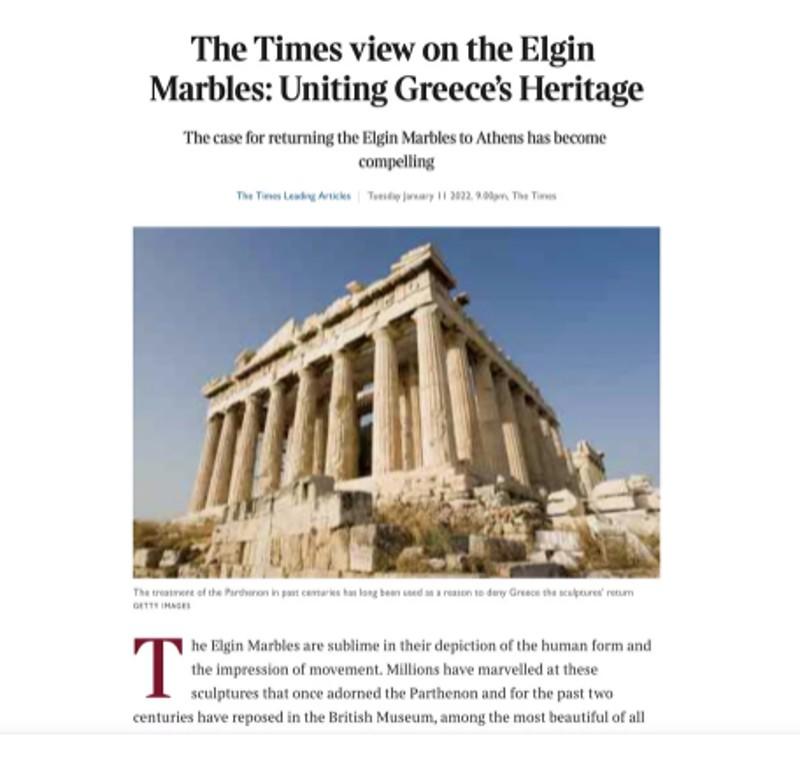 Ιστορική στροφή από τους Times: "Τα Γλυπτά του Παρθενώνα ανήκουν στην Ελλάδα"