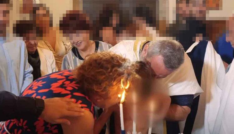 Τα μαλλιά της νονάς έπιασαν φωτιά - Viral βιντέο με βάφτιση στο Ηράκλειο (vid)