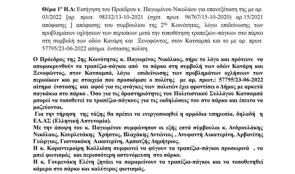 Βγάζουν τα παγκάκια από το πάρκο του Κατσαμπά για παραβατικότητα (pic)