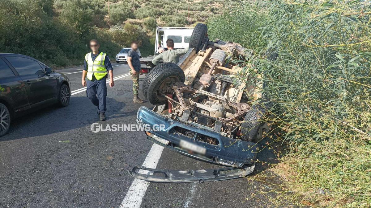 Κρήτη: Σοβαρό τροχαίο με ανατροπή αυτοκινήτου στον ΒΟΑΚ - Απεγκλωβίστηκε και μεταφέρθηκε στο νοσοκομείο 22χρονος (pic)