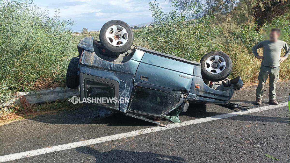 Κρήτη: Σοβαρό τροχαίο με ανατροπή αυτοκινήτου στον ΒΟΑΚ - Απεγκλωβίστηκε και μεταφέρθηκε στο νοσοκομείο 22χρονος (pic)