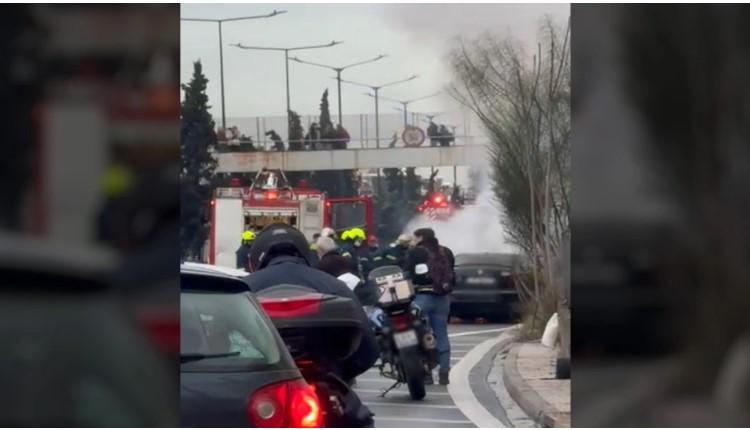 Φωτιά σε αυτοκίνητο στην Εθνική - Δείτε βίντεο