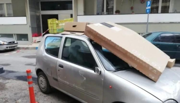 «Στόλισαν» αυτοκίνητο με καφάσια και κουτιά επειδή ήταν παράνομα σταθμευμένο