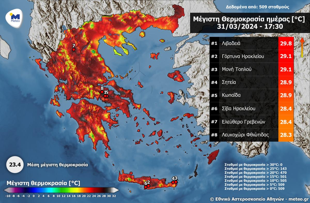 Κρήτη: Άγγιξε τους 30 βαθμούς ο υδράργυρος - Που καταγράφηκε η υψηλότερη θερμοκρασία (pic)