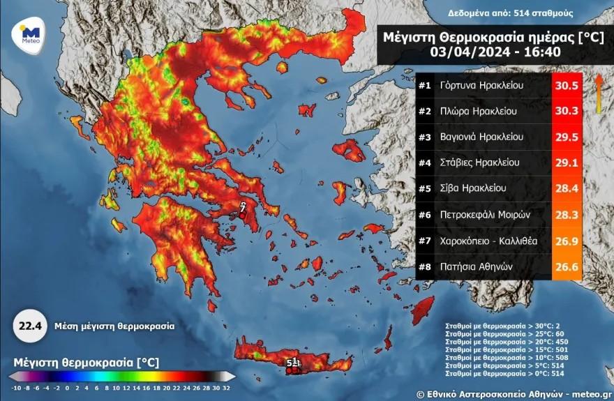 Ηράκλειο: Ξεπέρασε τους 30 βαθμούς η θερμοκρασία - Που καταγράφηκε η υψηλότερη της ημέρας (pic)