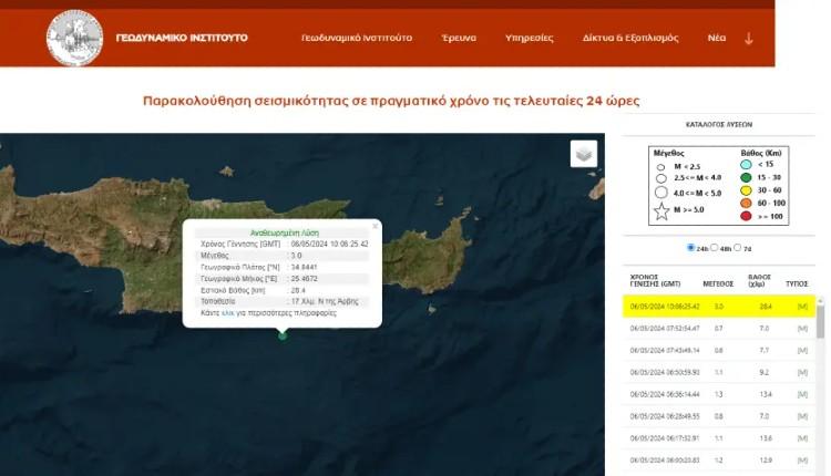 Νέα σεισμική δόνηση στα Νότια του Ηρακλείου (pic)