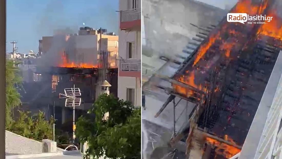 Κρήτη: Πυρκαγιά σε υπό ανέγερση οικοδομή - Δείτε βίντεο