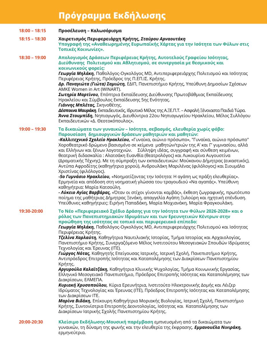 Εκδήλωση της Περιφέρειας Κρήτης για την Παγκόσμια Ημέρα των Δικαιωμάτων των Γυναικών – Υπογραφή της Ευρωπαϊκής Χάρτας Ισότητας