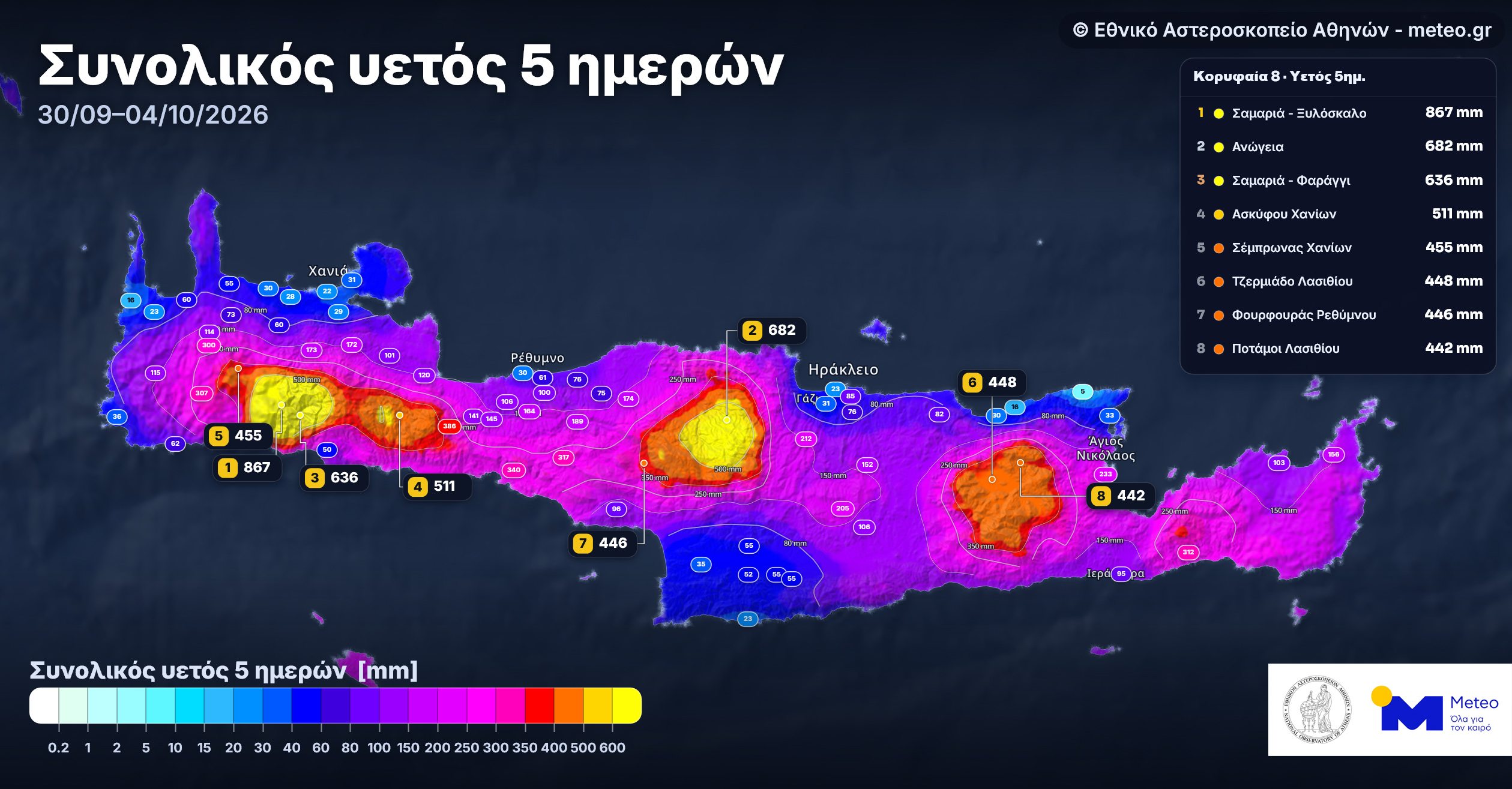 Κακοκαιρία στην Κρήτη: Γιατί «κόλλησε» πάνω από το νησί – Η εξήγηση του Meteo για τις ακραίες βροχές